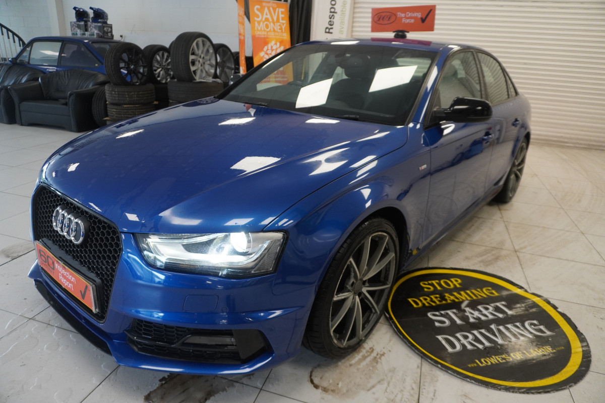 2015 AUDI A4 2.0 TDi S LINE BLACK EDITION PLUS in SEPANG BLUE with BLACK LEATHER & 19″ ALLOYS
