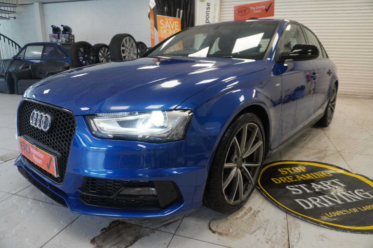 2015 AUDI A4 2.0 TDi S LINE BLACK EDITION PLUS in SEPANG BLUE with BLACK LEATHER & 19″ ALLOYS