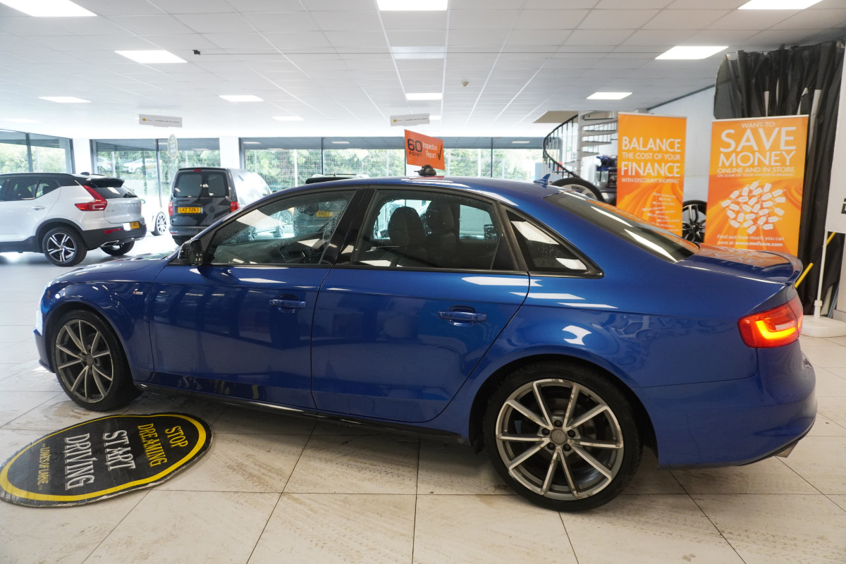 2015 AUDI A4 2.0 TDi S LINE BLACK EDITION PLUS in SEPANG BLUE with BLACK LEATHER & 19″ ALLOYS