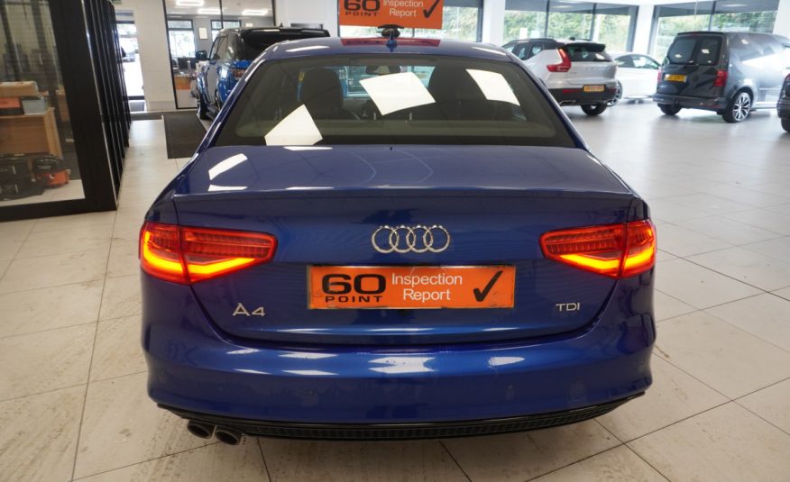 2015 AUDI A4 2.0 TDi S LINE BLACK EDITION PLUS in SEPANG BLUE with BLACK LEATHER & 19″ ALLOYS