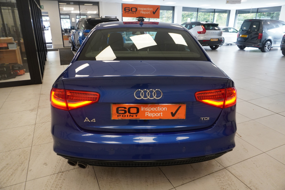 2015 AUDI A4 2.0 TDi S LINE BLACK EDITION PLUS in SEPANG BLUE with BLACK LEATHER & 19″ ALLOYS