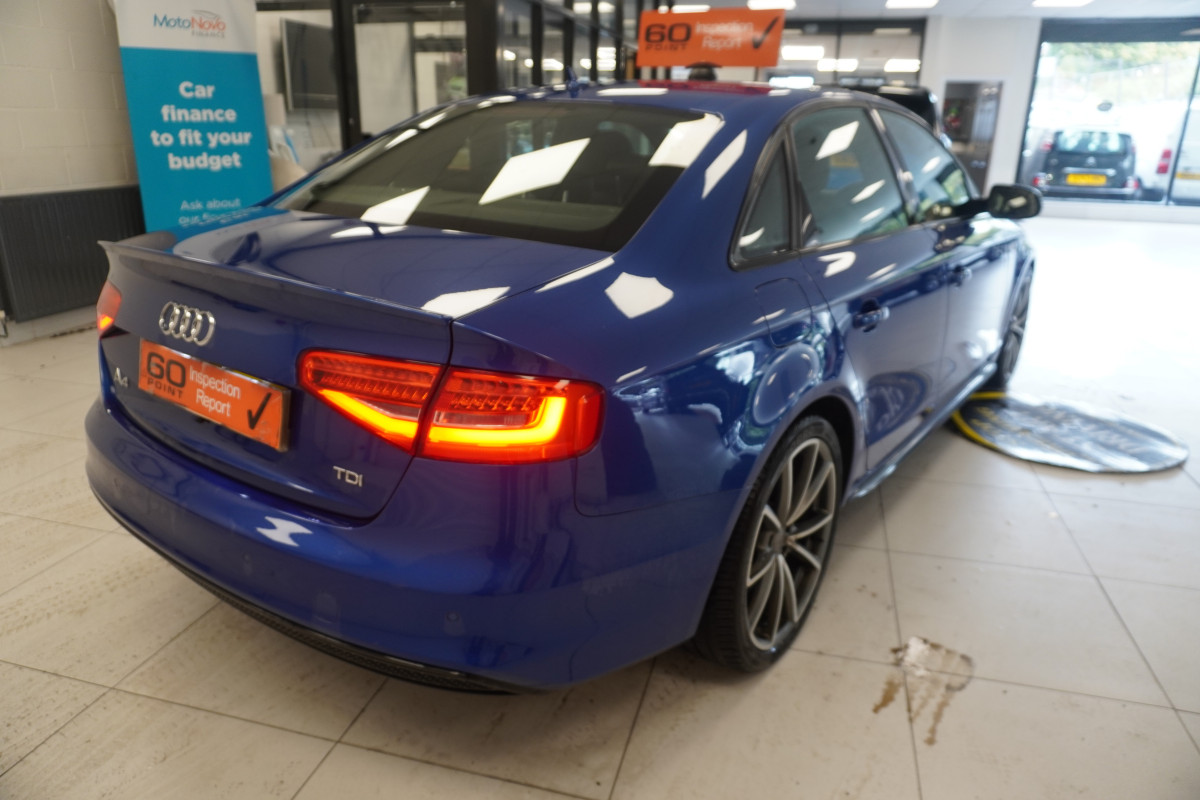 2015 AUDI A4 2.0 TDi S LINE BLACK EDITION PLUS in SEPANG BLUE with BLACK LEATHER & 19″ ALLOYS