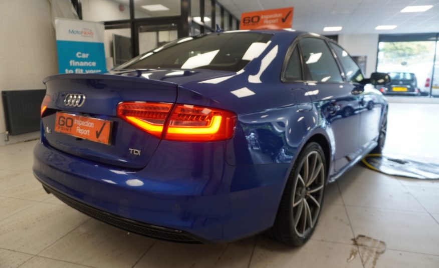 2015 AUDI A4 2.0 TDi S LINE BLACK EDITION PLUS in SEPANG BLUE with BLACK LEATHER & 19″ ALLOYS