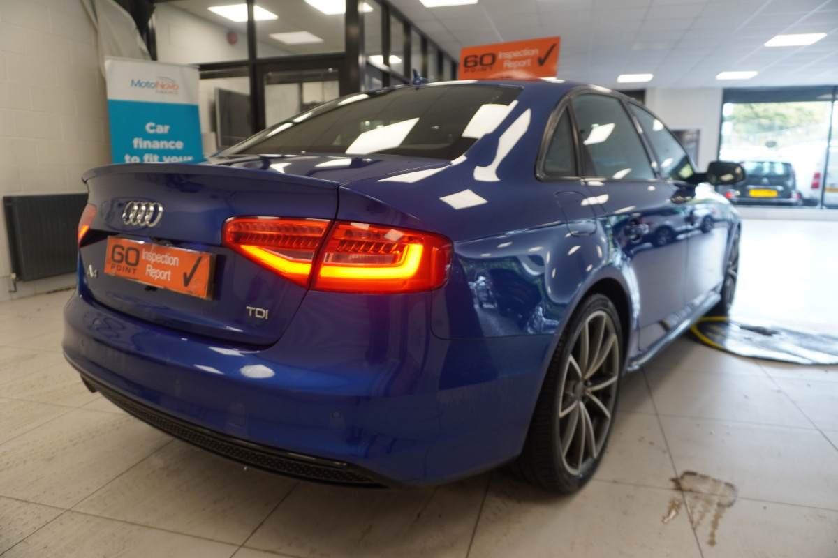 2015 AUDI A4 2.0 TDi S LINE BLACK EDITION PLUS in SEPANG BLUE with BLACK LEATHER & 19″ ALLOYS