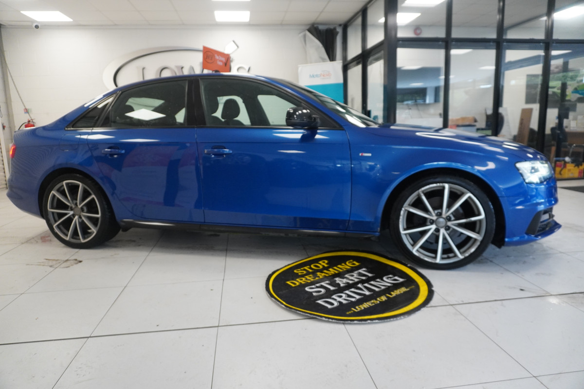2015 AUDI A4 2.0 TDi S LINE BLACK EDITION PLUS in SEPANG BLUE with BLACK LEATHER & 19″ ALLOYS