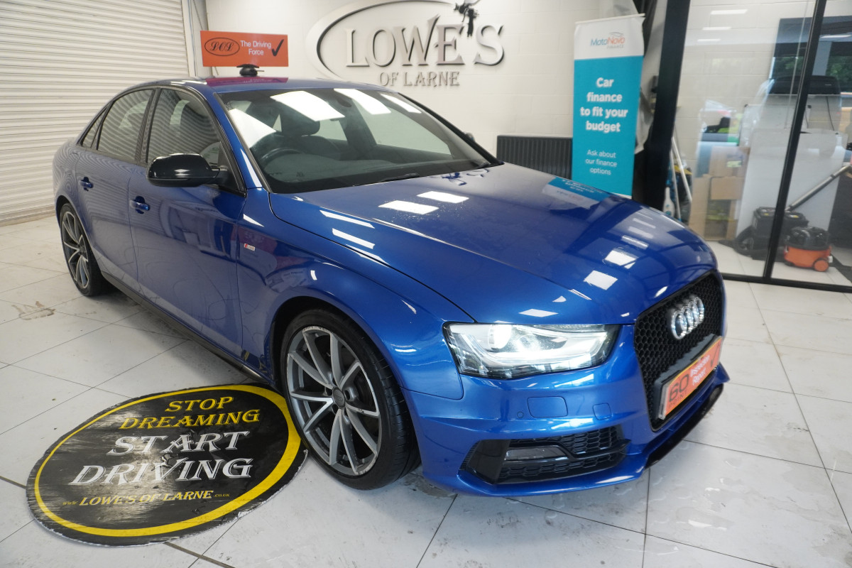 2015 AUDI A4 2.0 TDi S LINE BLACK EDITION PLUS in SEPANG BLUE with BLACK LEATHER & 19″ ALLOYS