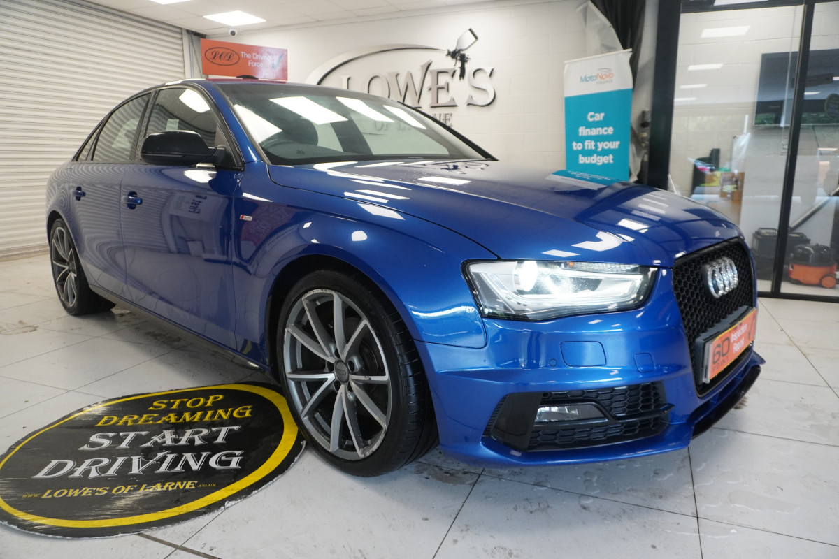 2015 AUDI A4 2.0 TDi S LINE BLACK EDITION PLUS in SEPANG BLUE with BLACK LEATHER & 19″ ALLOYS